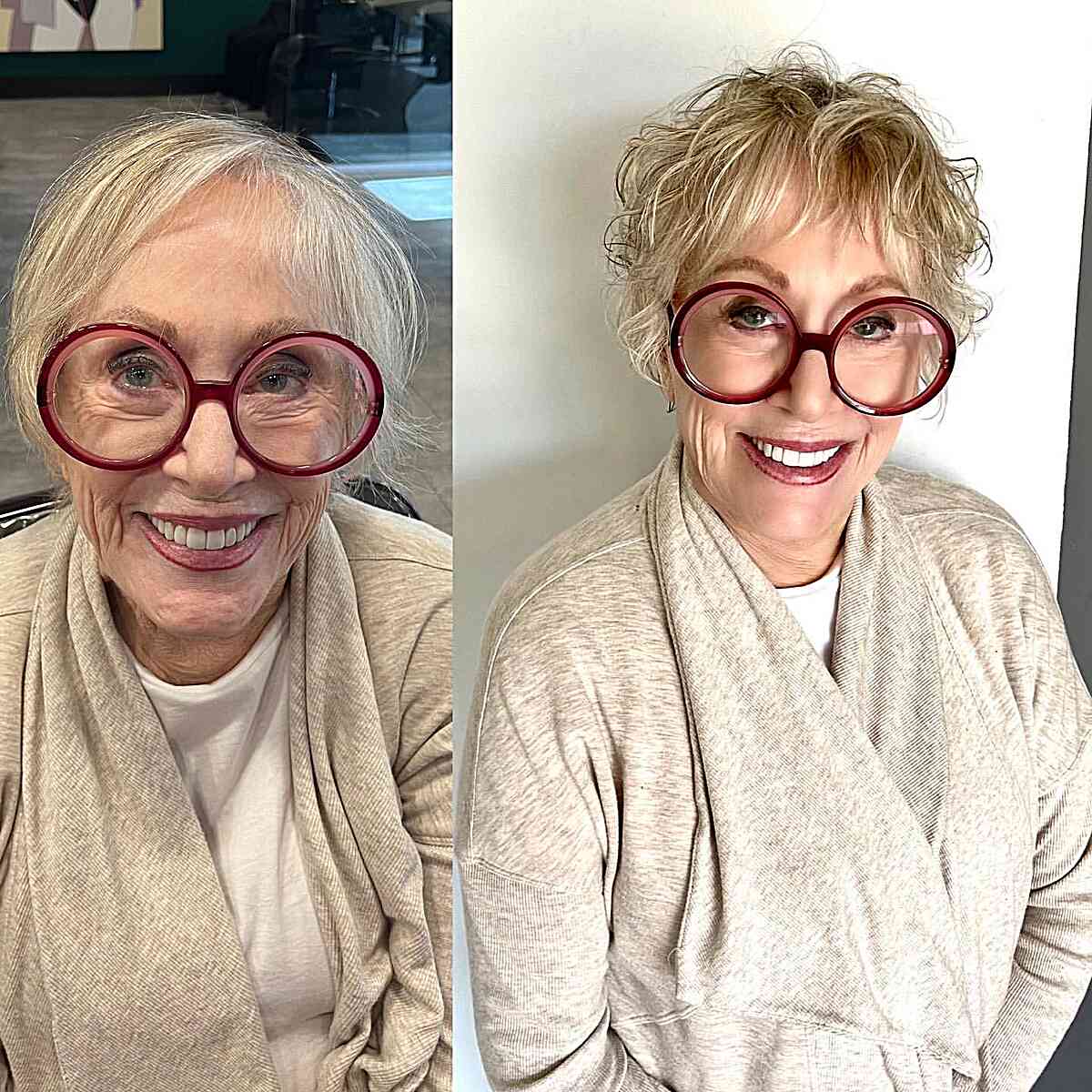 Razor Cut Shag for Natural Curls for Women Aged 70 with Glasses