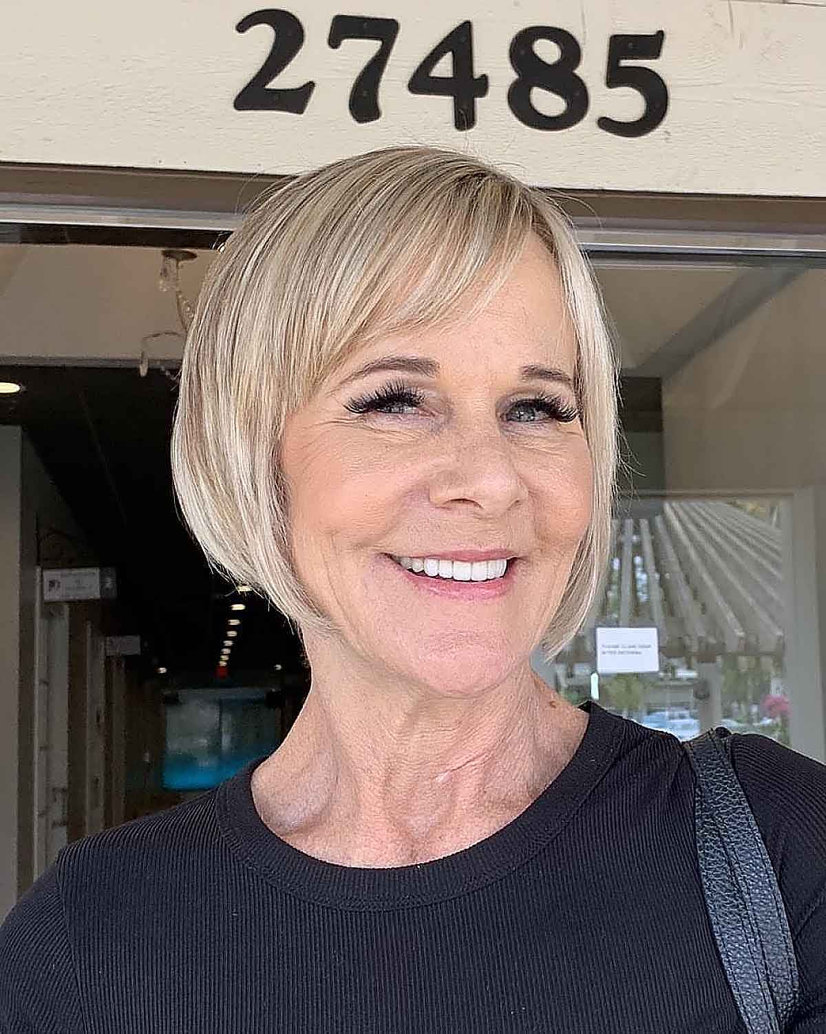 Razor Cut Textured Bob with Fringe for a Sixty-year-old who has fine hair