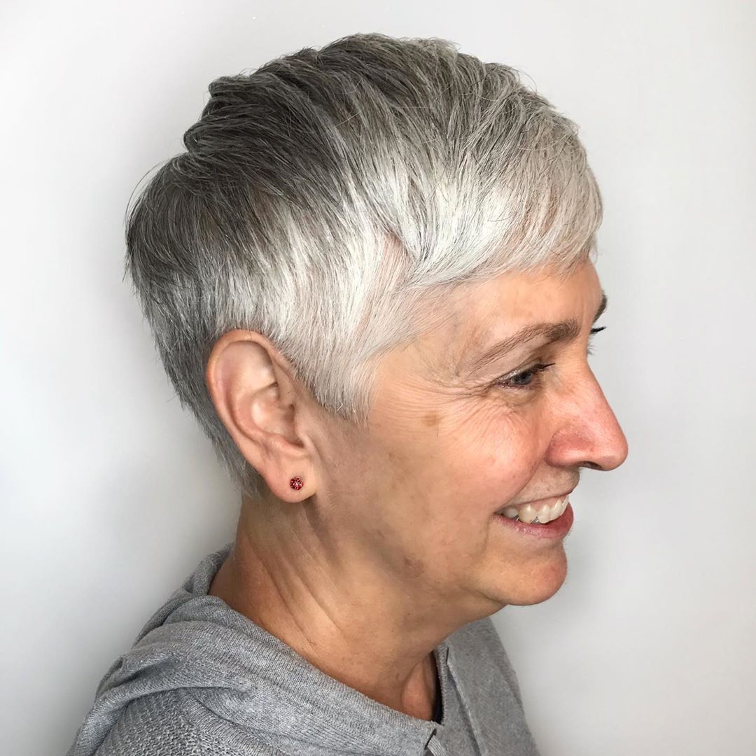 razor pixie for ladies over 50 with silver hair