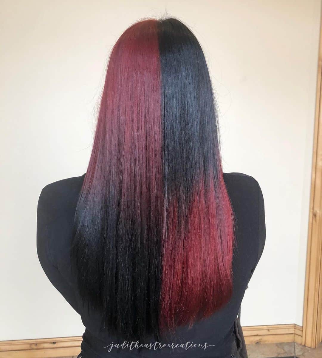 red and black split dye for Long Hair
