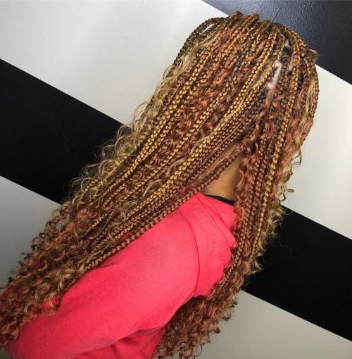 Red and Blonde Box Braids with Curly Pieces