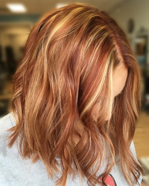 Red and Blonde Highlights on Cool Brown Hair