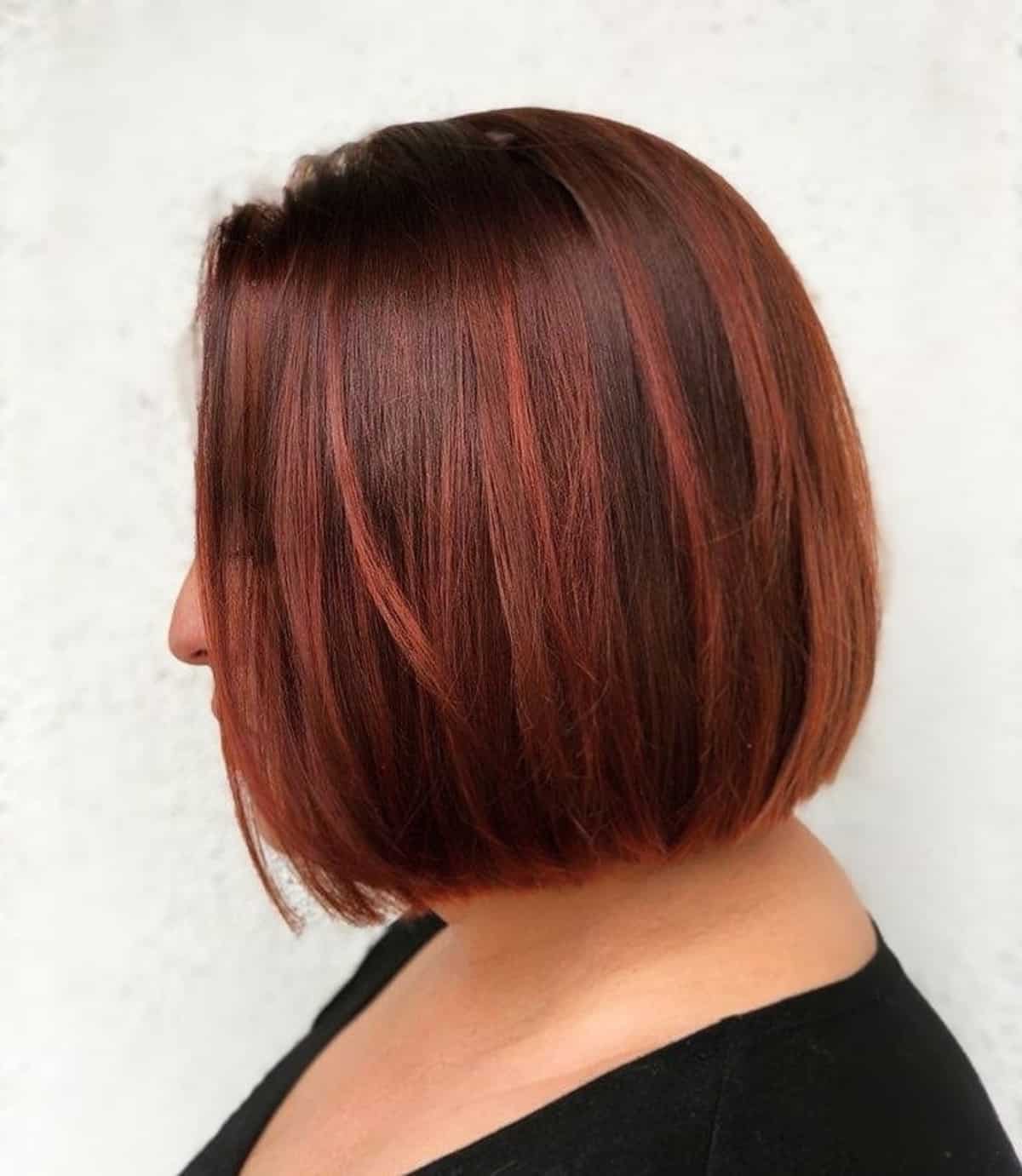 Red and dark brown hair with highlights