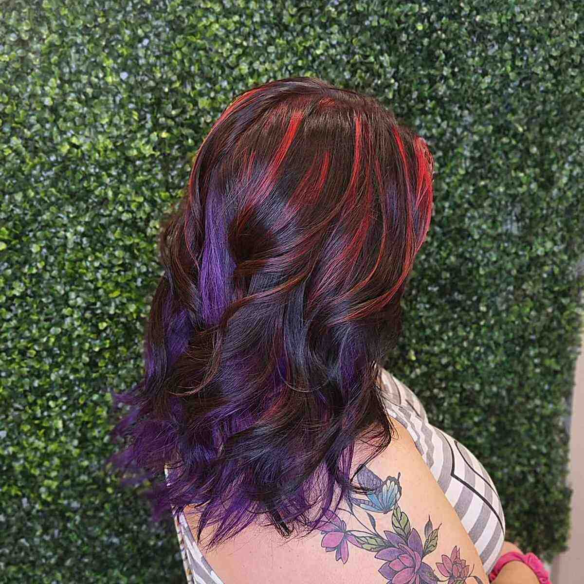 Red and Violet Partial Highlights for Medium Hair