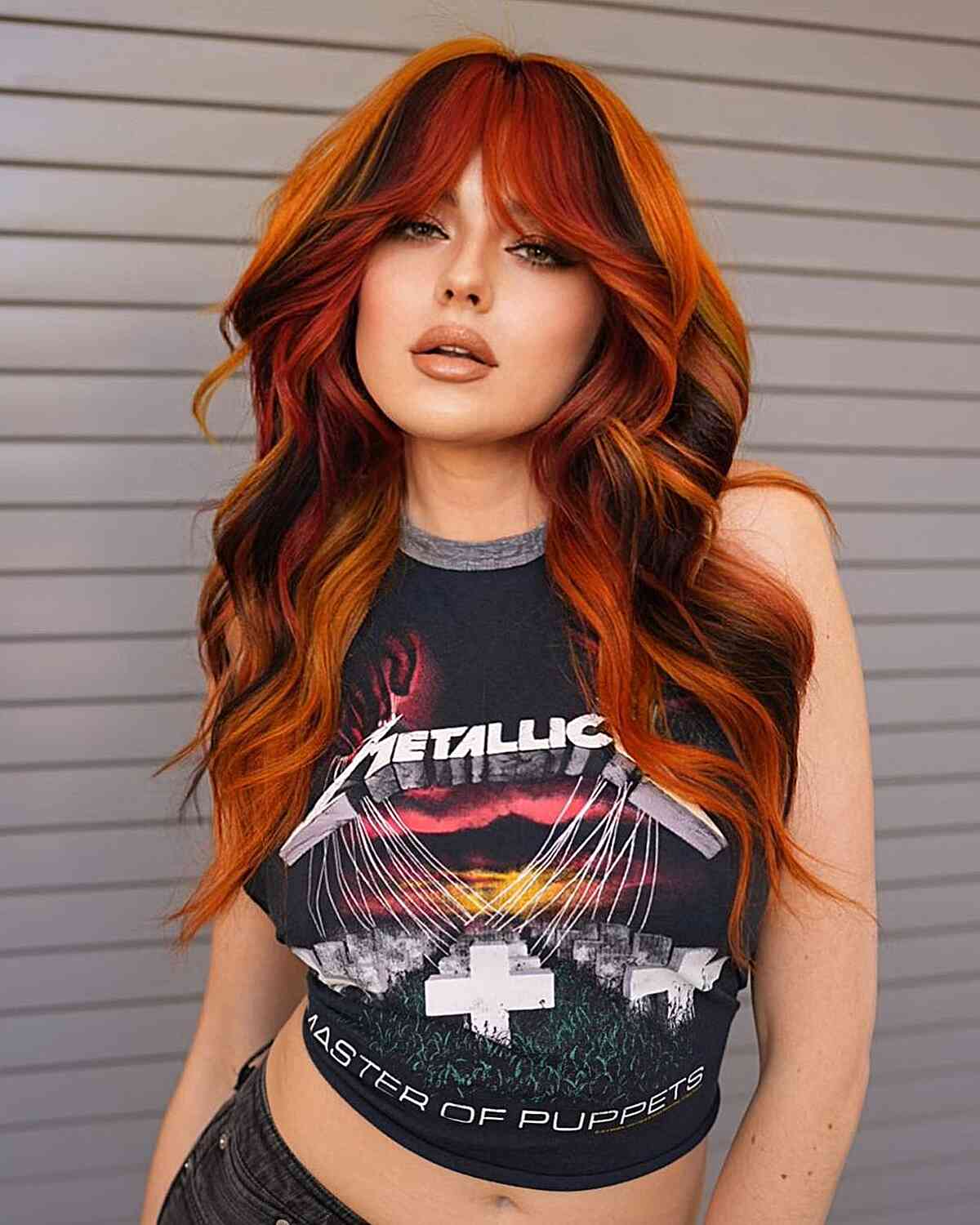 Red Balayage with Hints of Orange for women with long hair