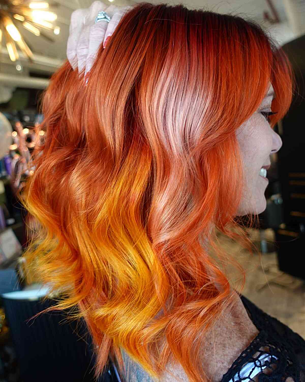 Red Balayage with Sunset-Inspired Tones