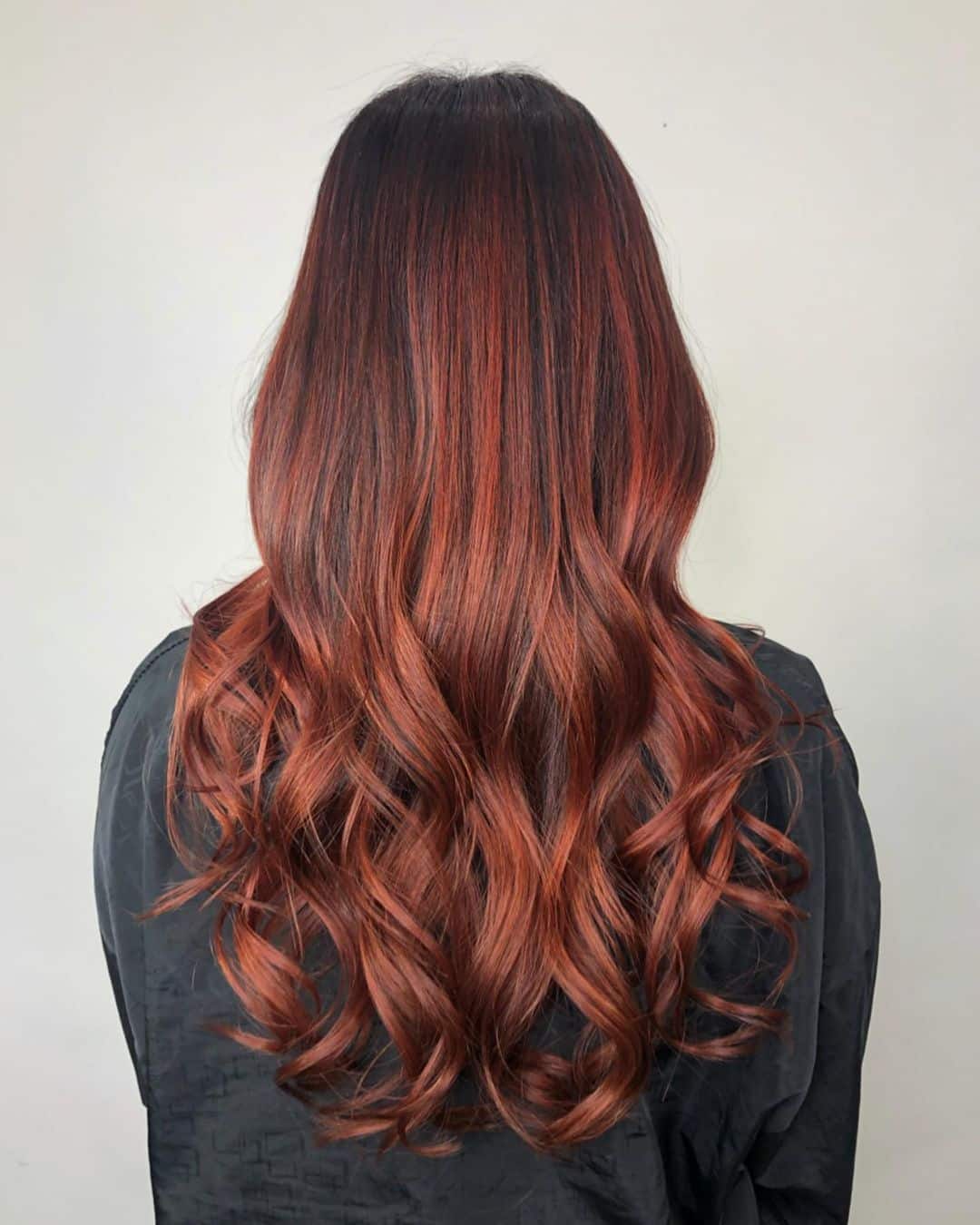 Red Brown Balayage with Curled Ends