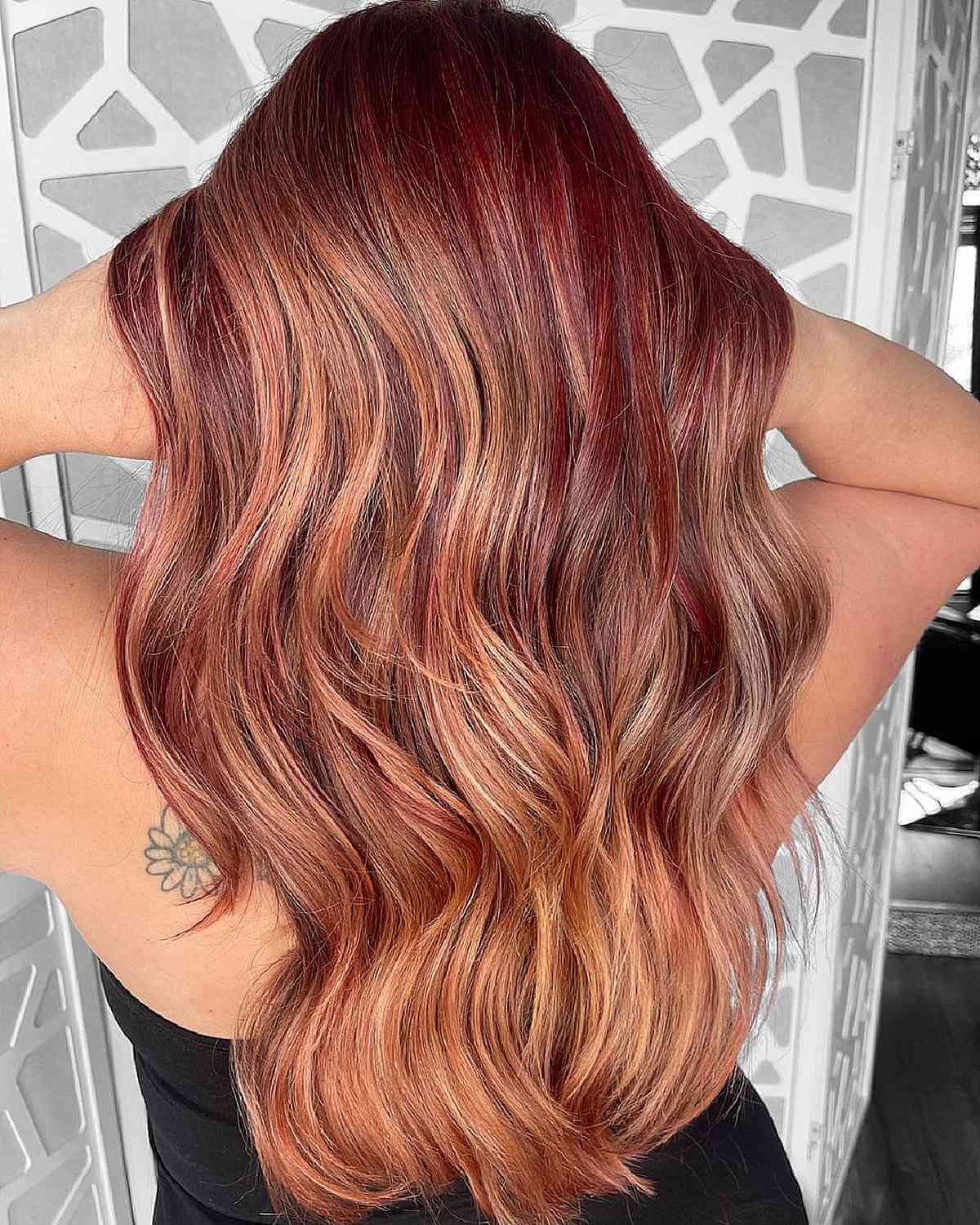 Red Copper Balayage with a Root Melt