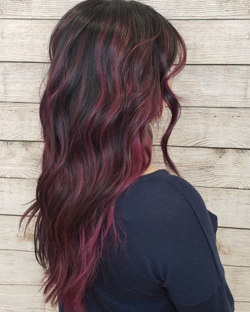 Red-Purple Highlights on Brown Hair