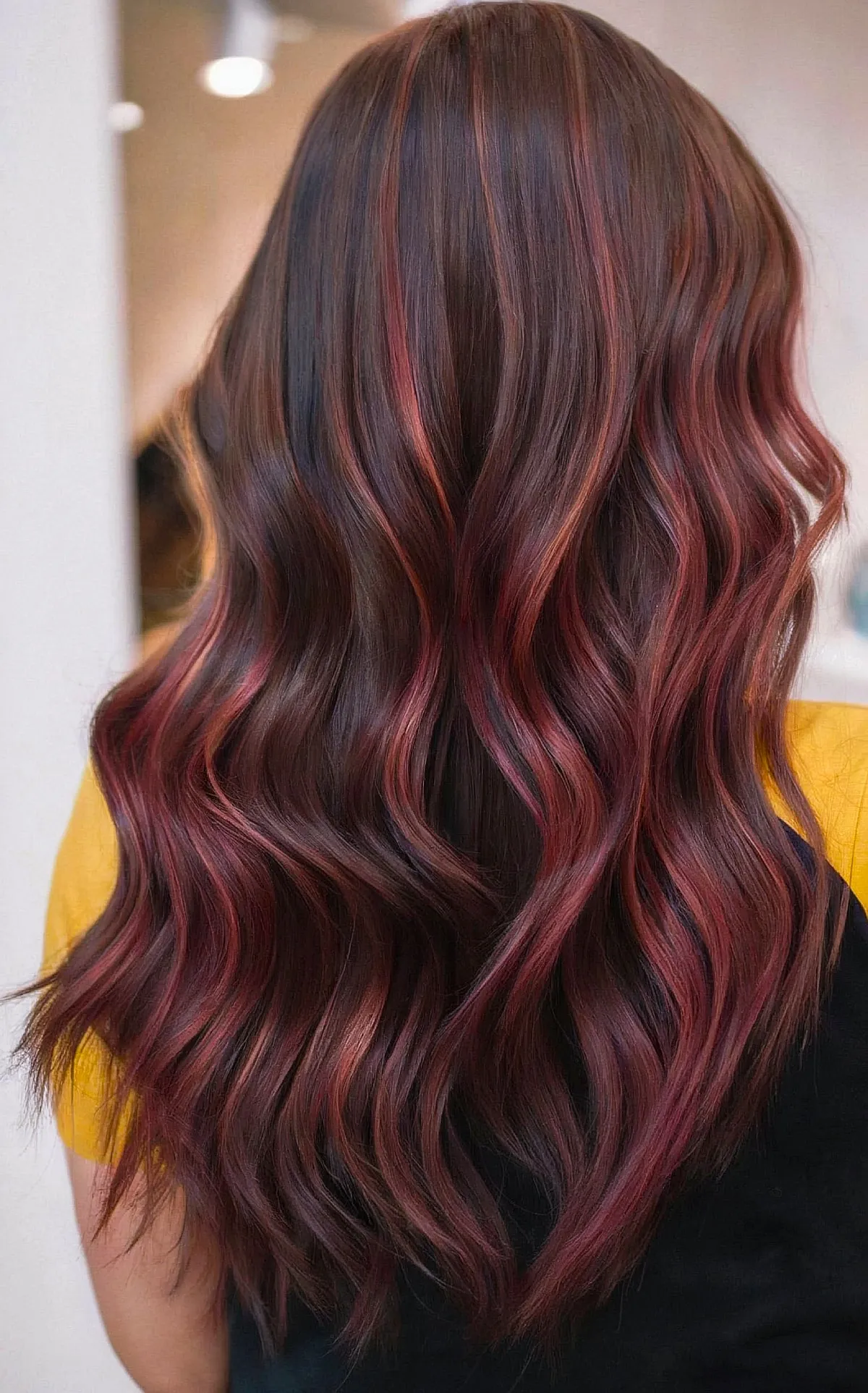 Red-Purple Highlights on Brown Hair