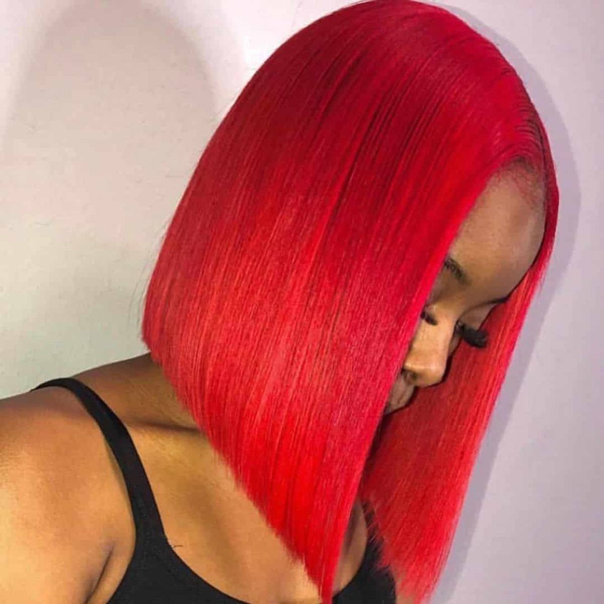 red sew in bob hairstyle
