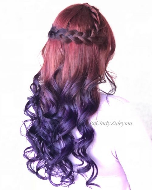 Contrasting Red to Dark Purple Hair with Ombre