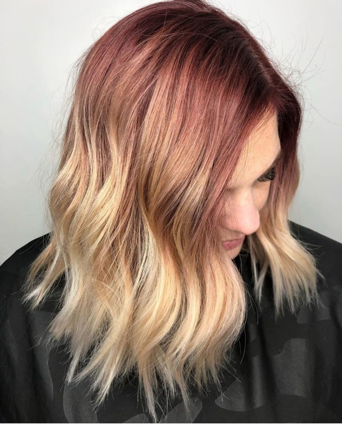 Red-violet and blonde balayage