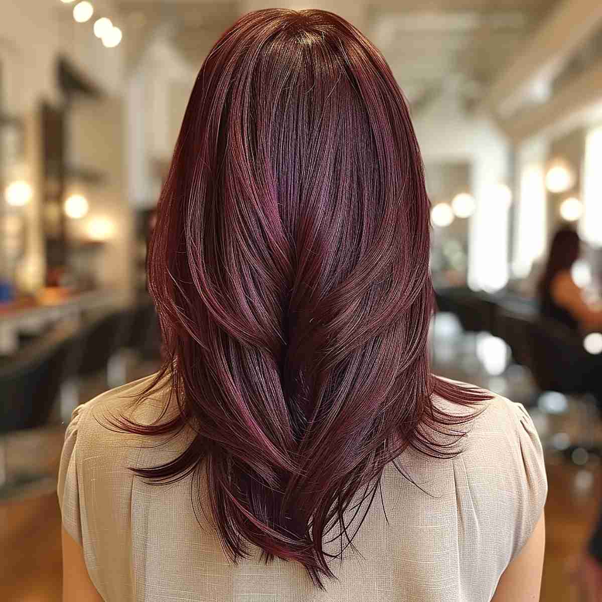 Red Violet Hair Color on Medium-Length Hair