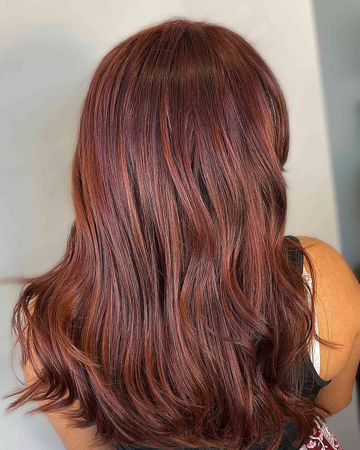 Reddish Auburn Balayage Hair with Medium Soft Layers
