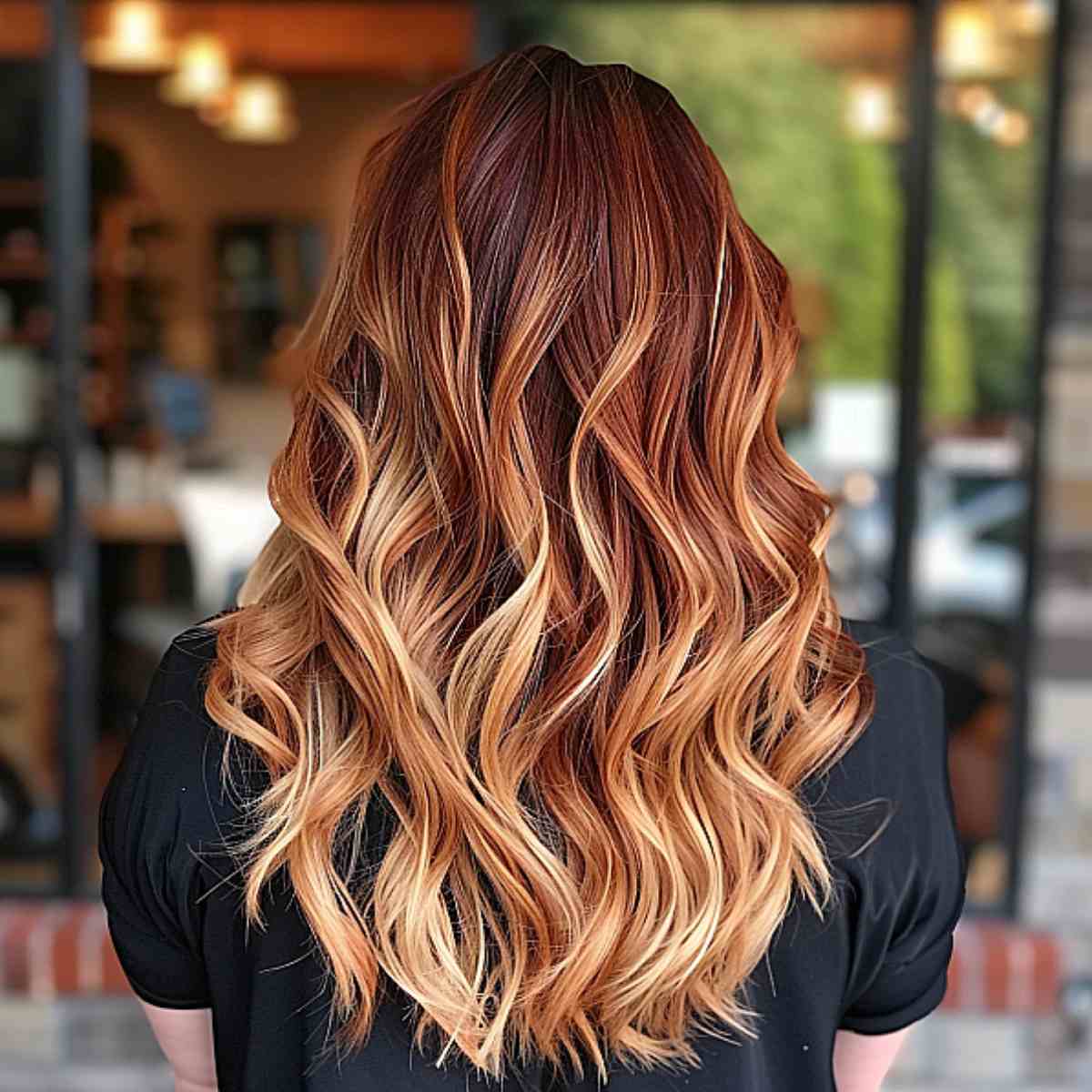 Reddish Brown to Honey Brown Ombre with Loose Curls