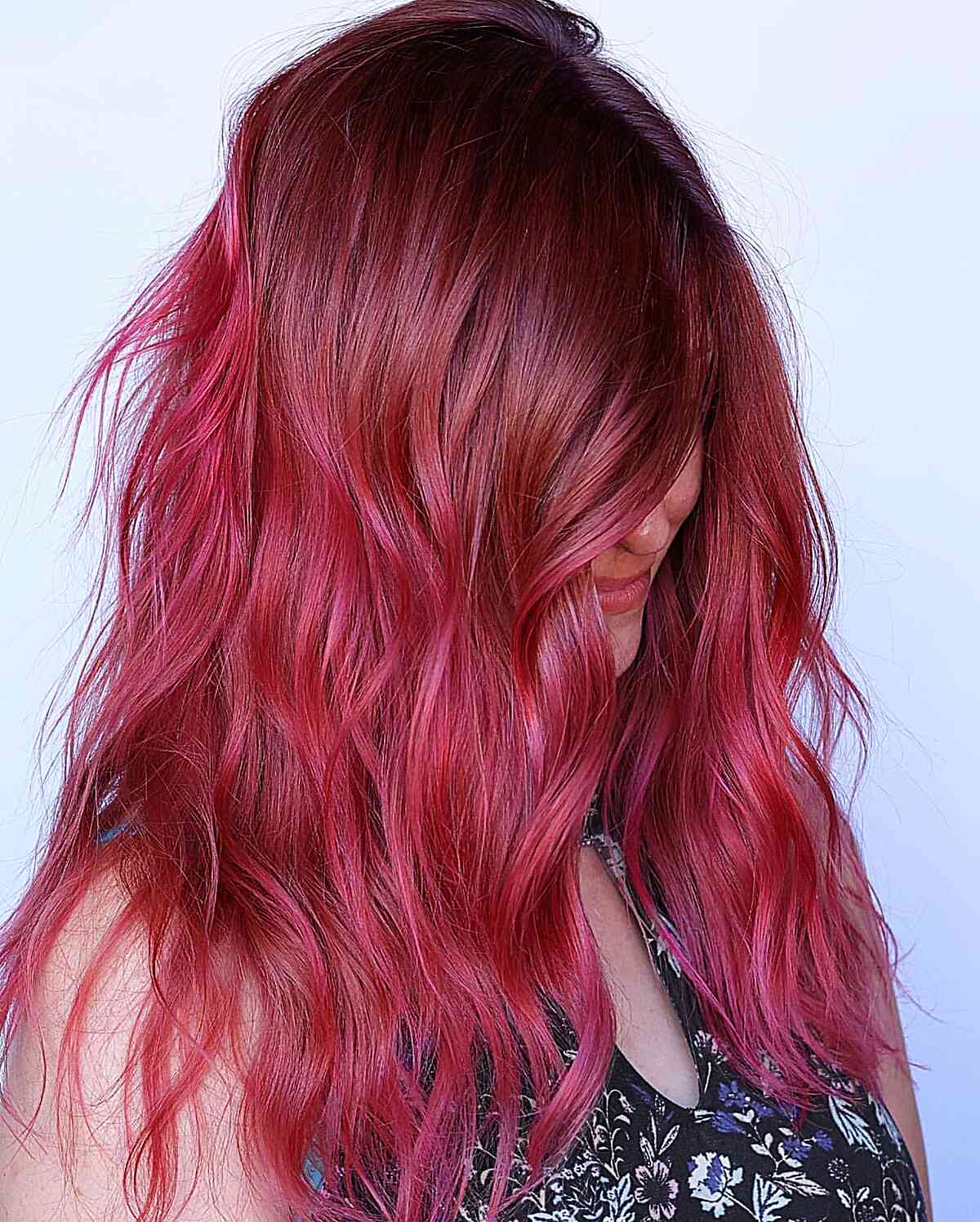 Reddish Pink Mid-Length Hair