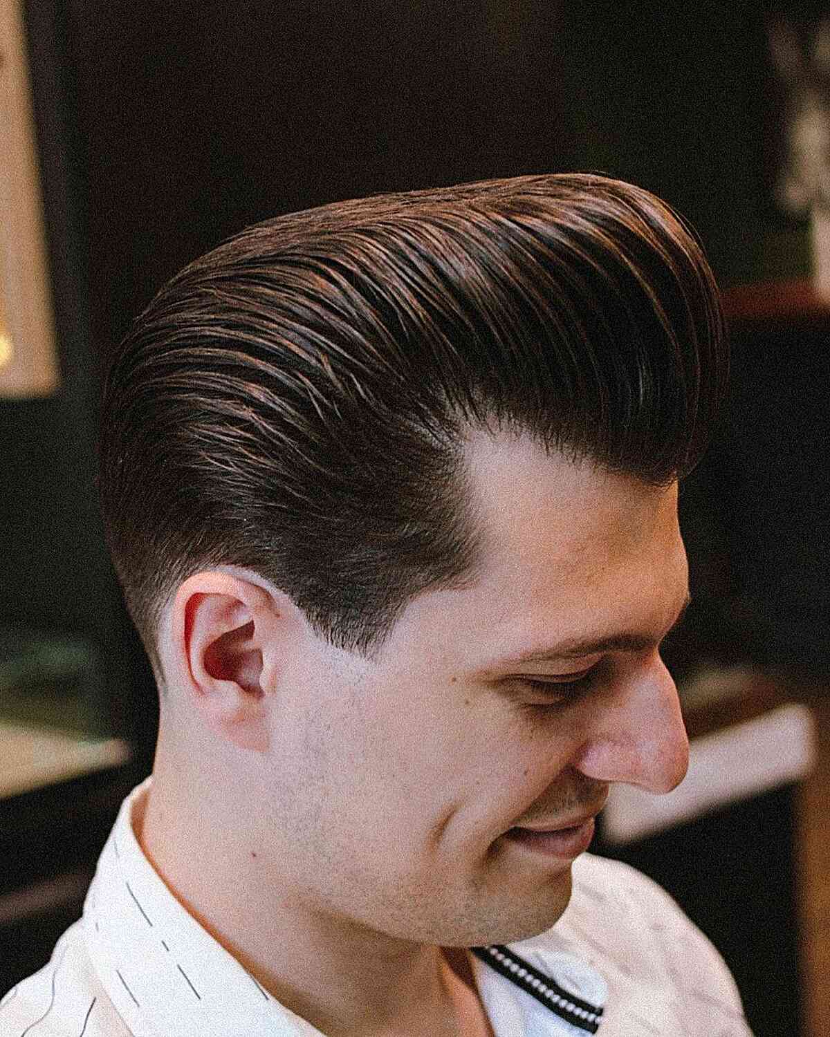 Retro-Inspired Pomp for Guys with thick medium-length hair
