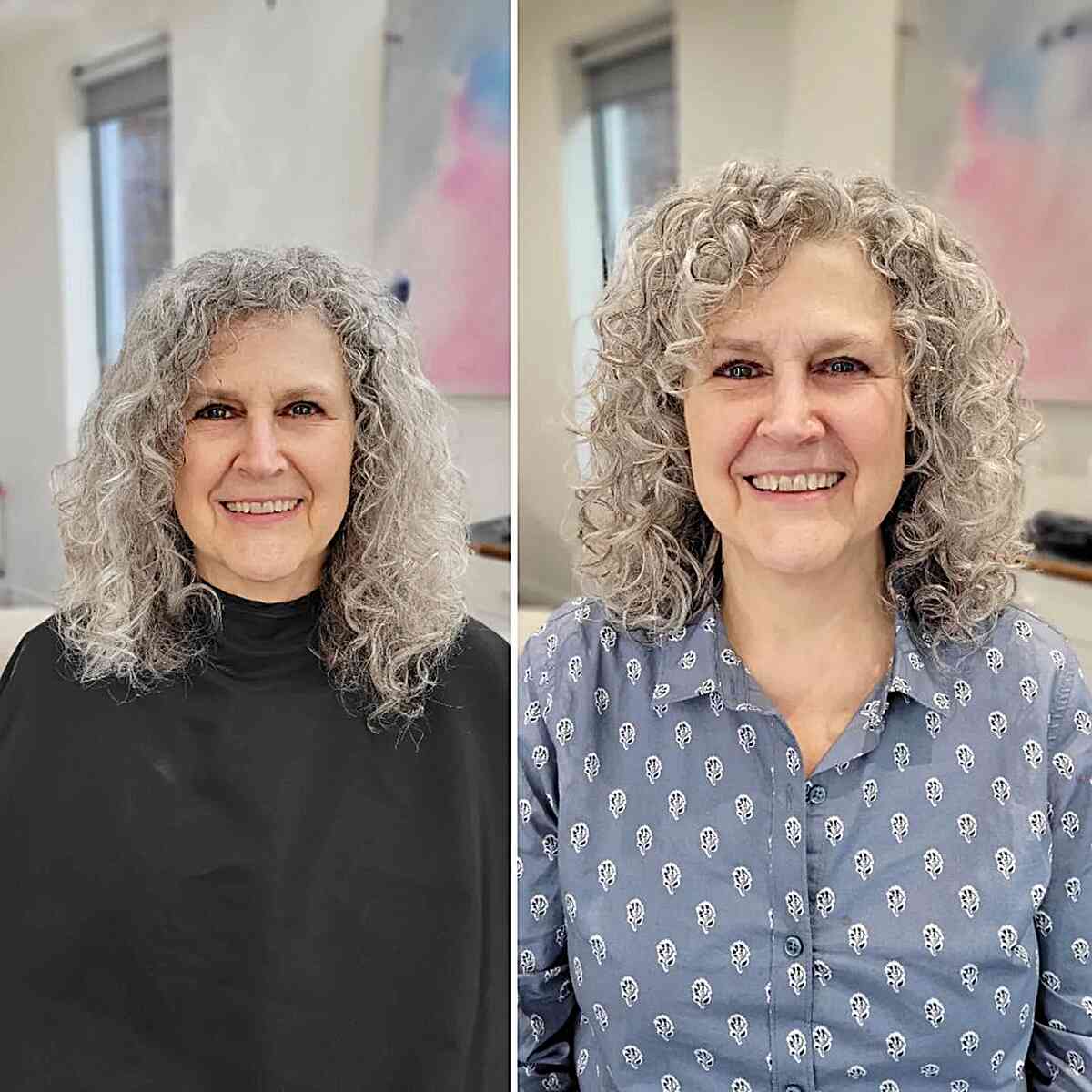 Rezo Cut Makeover for Older Women Aged 50 with silver curls