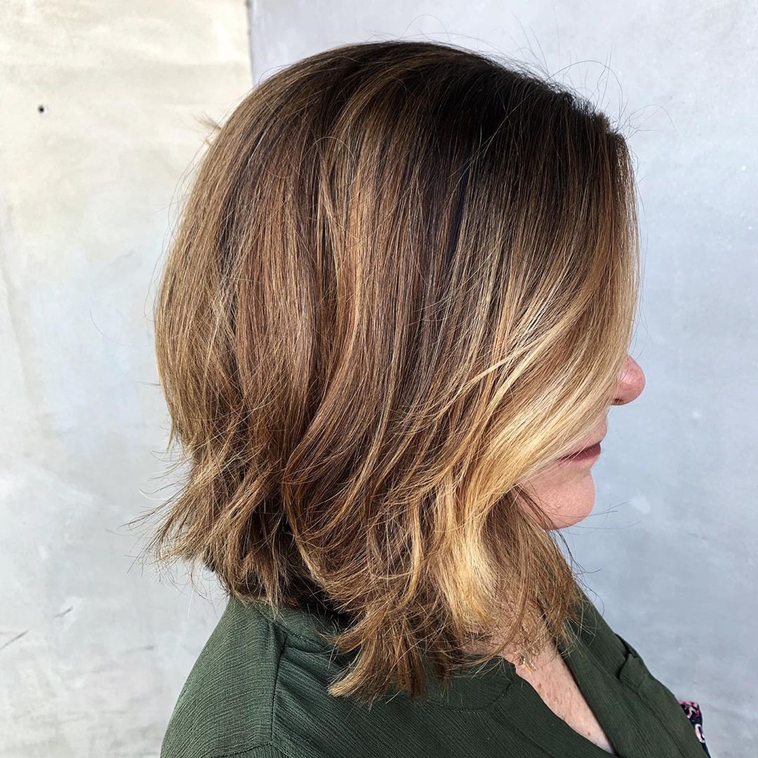 rich brown color with babylights for 50 year old women
