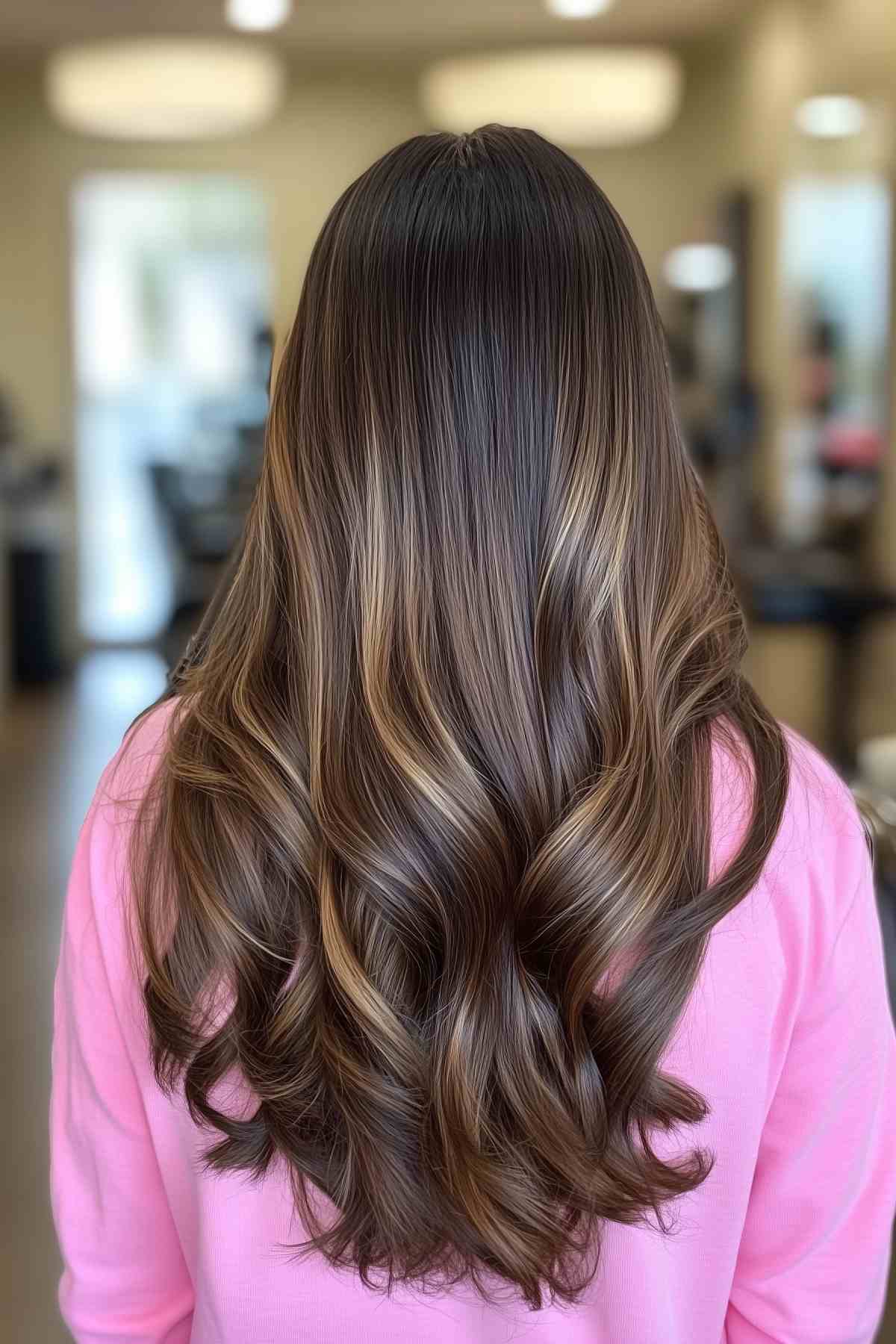 Rich brunette hair with blonde highlights for fall