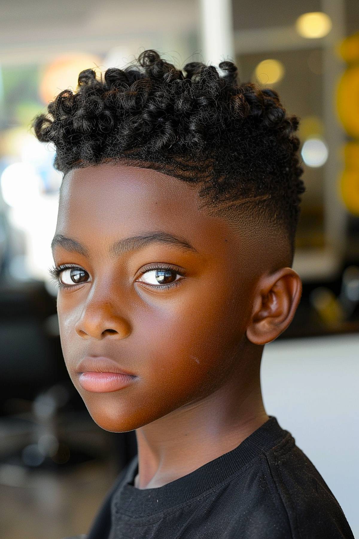 Defined haircut for boys with dark curls