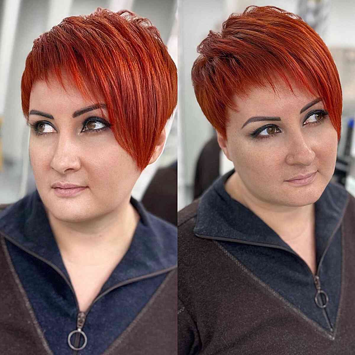 Rich Red Long Pixie with Uneven Sides for Women with Round Faces