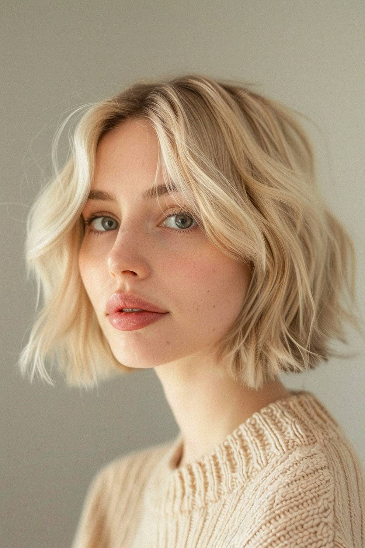 Ripplebob haircut, shoulder-skimming wavy short bob