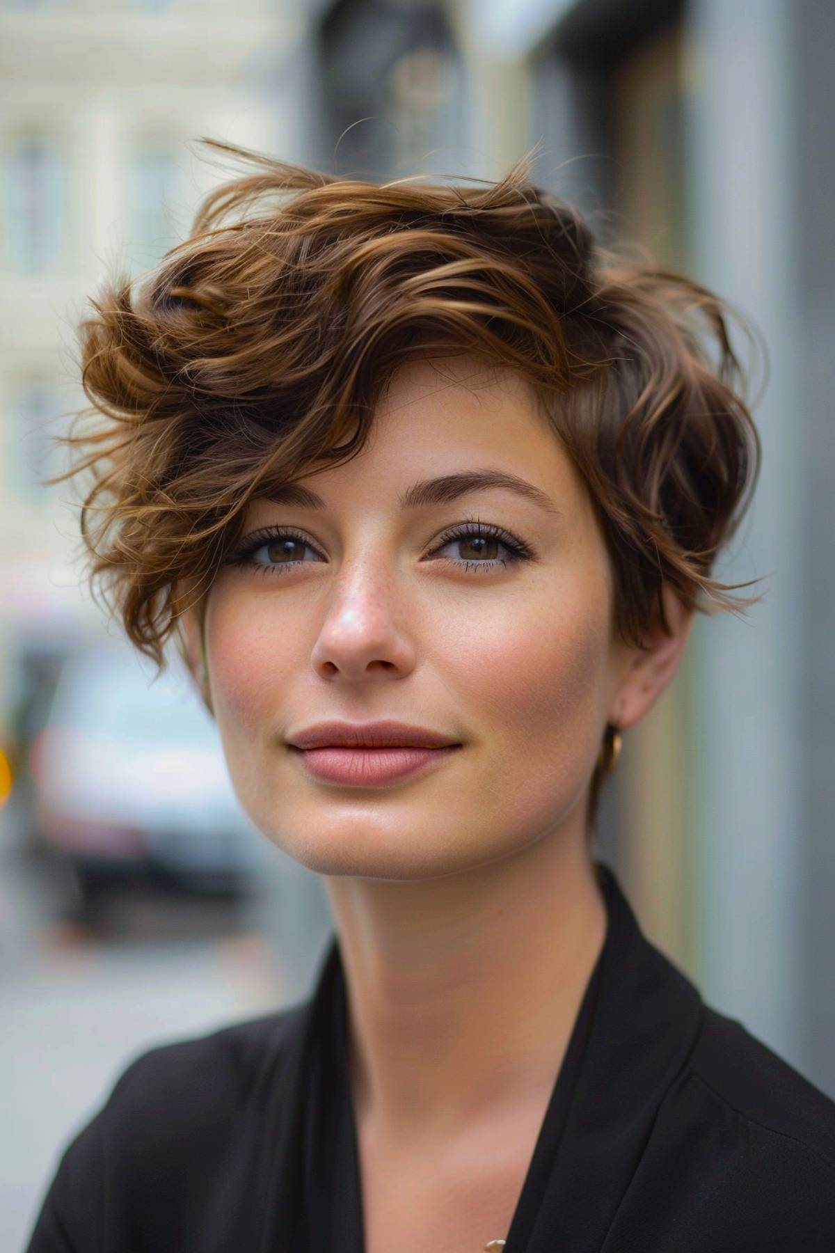 Short pixie haircut with wavy layers