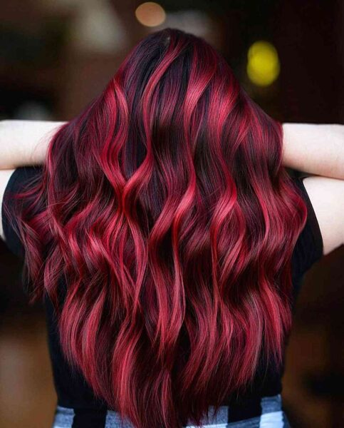 A Romantic Red Balayage Hairstyle for long hair