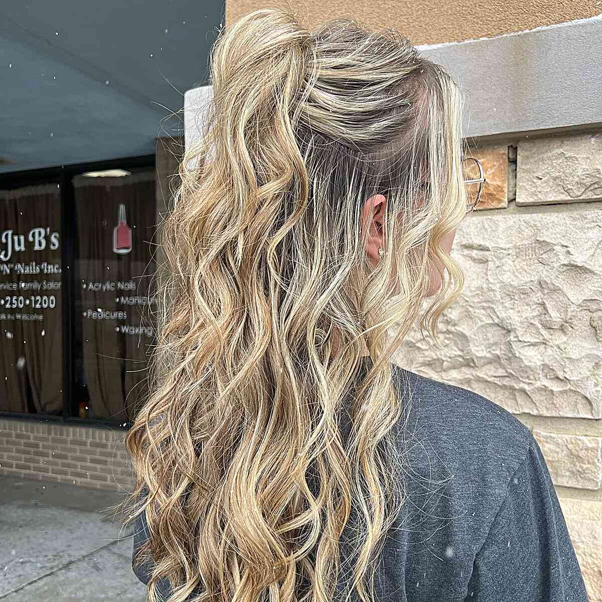 Romantic Rooted Curls Half Up Half Down Hair for Prom