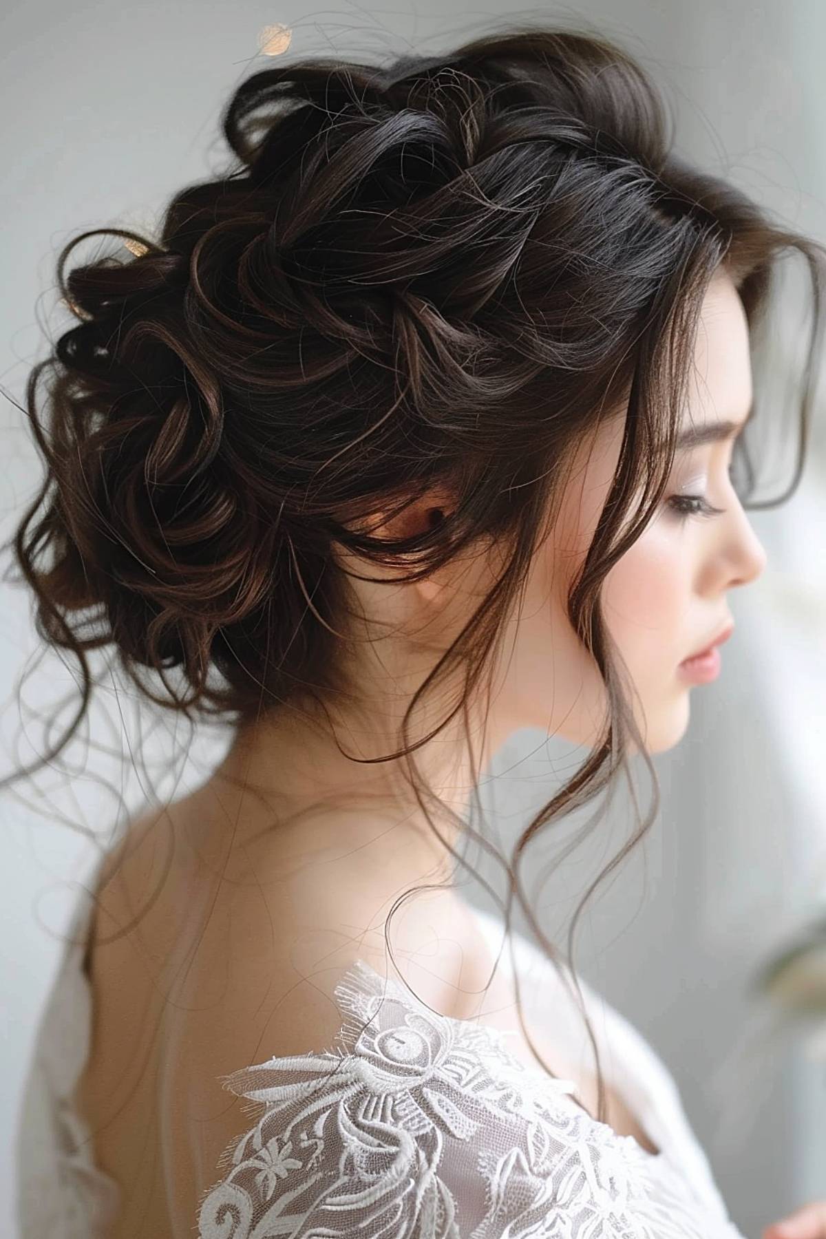 Wedding updo for natural wavy hair