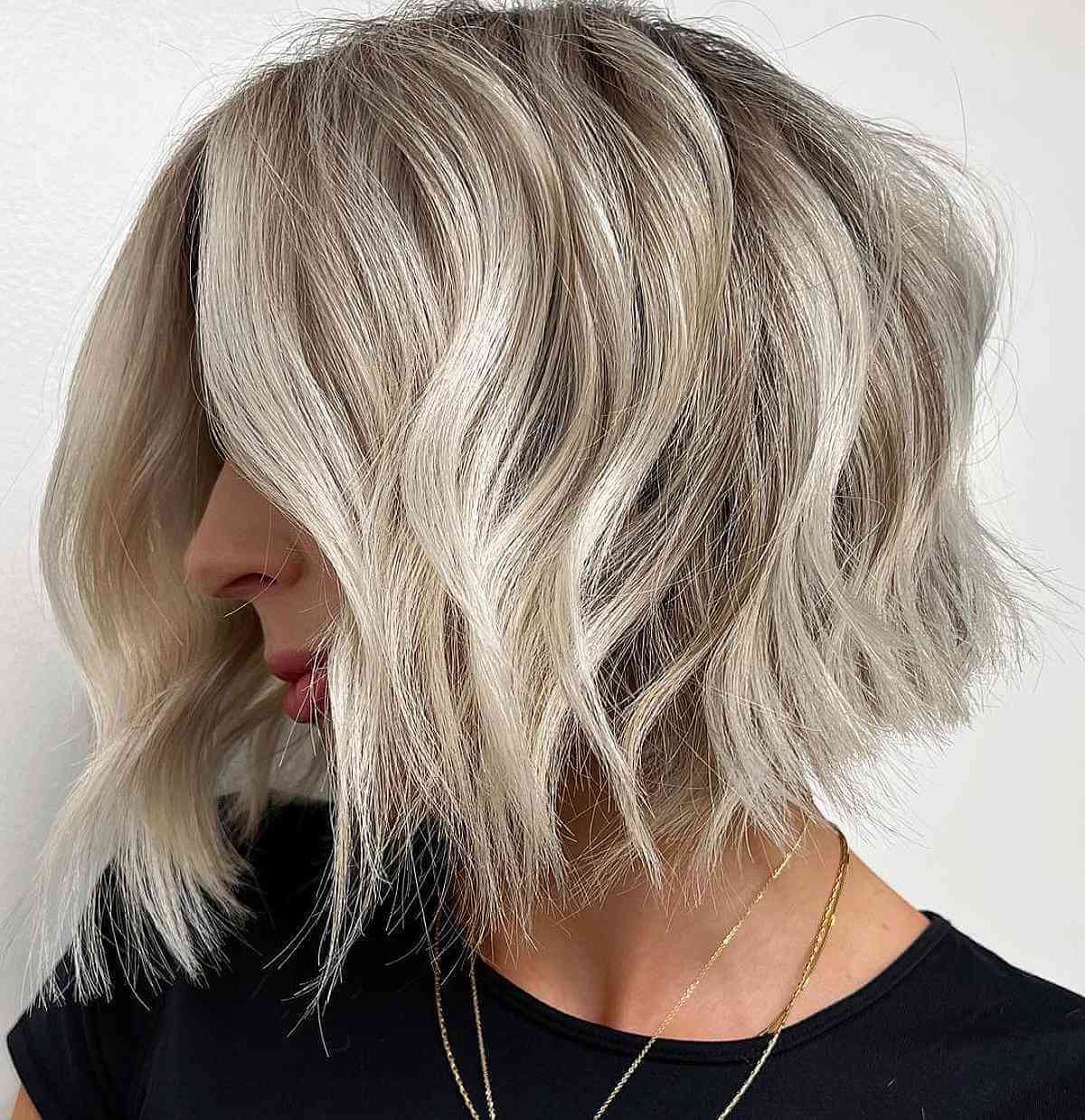 Rooted Blonde Thick Bob