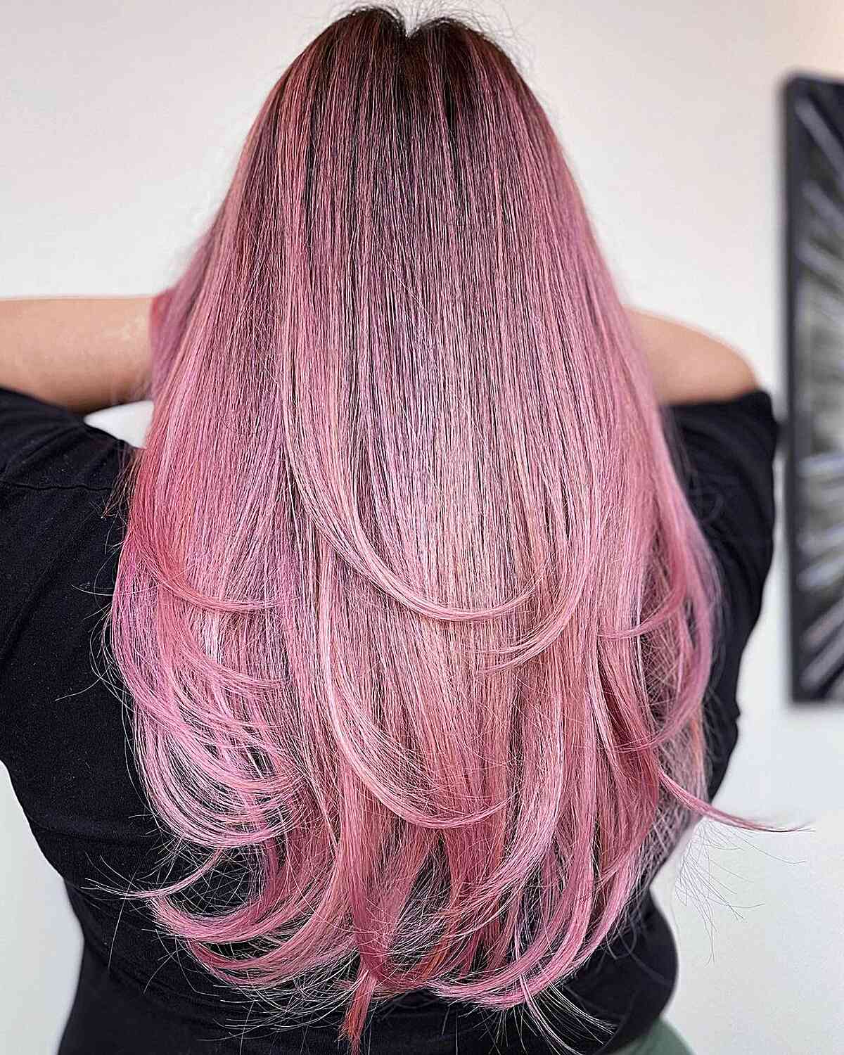 Rooted Pink Balayage for Thin Hair