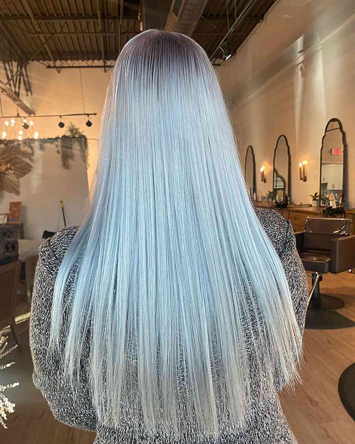 Rooted Silvery Platinum Hair Color