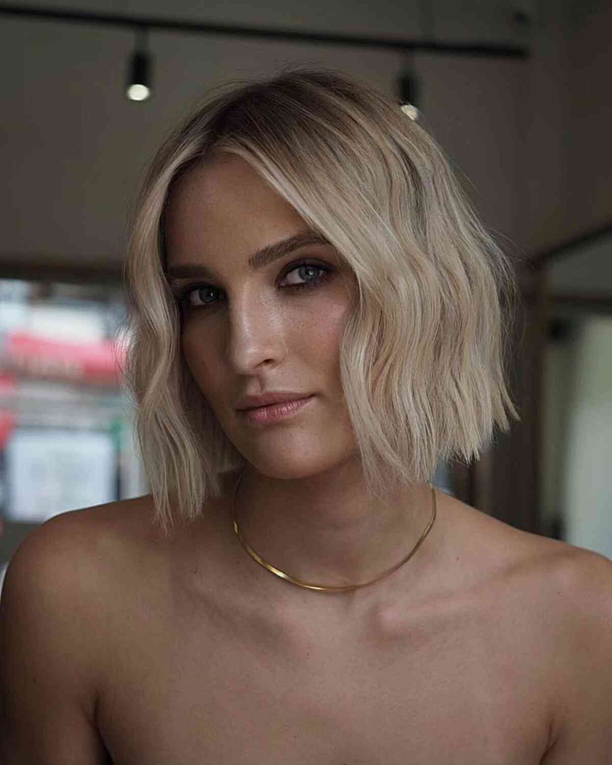 Rooty Blunt Blonde Bob at Chin Length