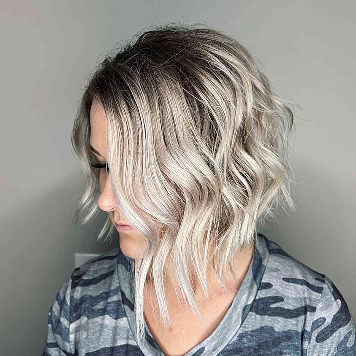 Rooty Platinum Blonde Ombre on Short Hair