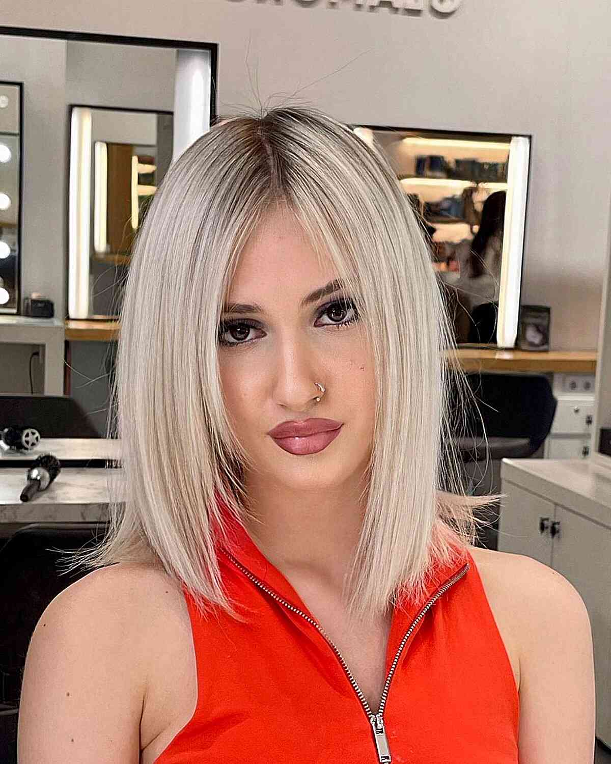 Rooty Platinum Slob Long Bob Cut for girls with straight hair