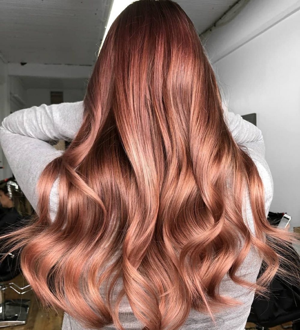 Copper Rose Gold Highlights on Brown Hair
