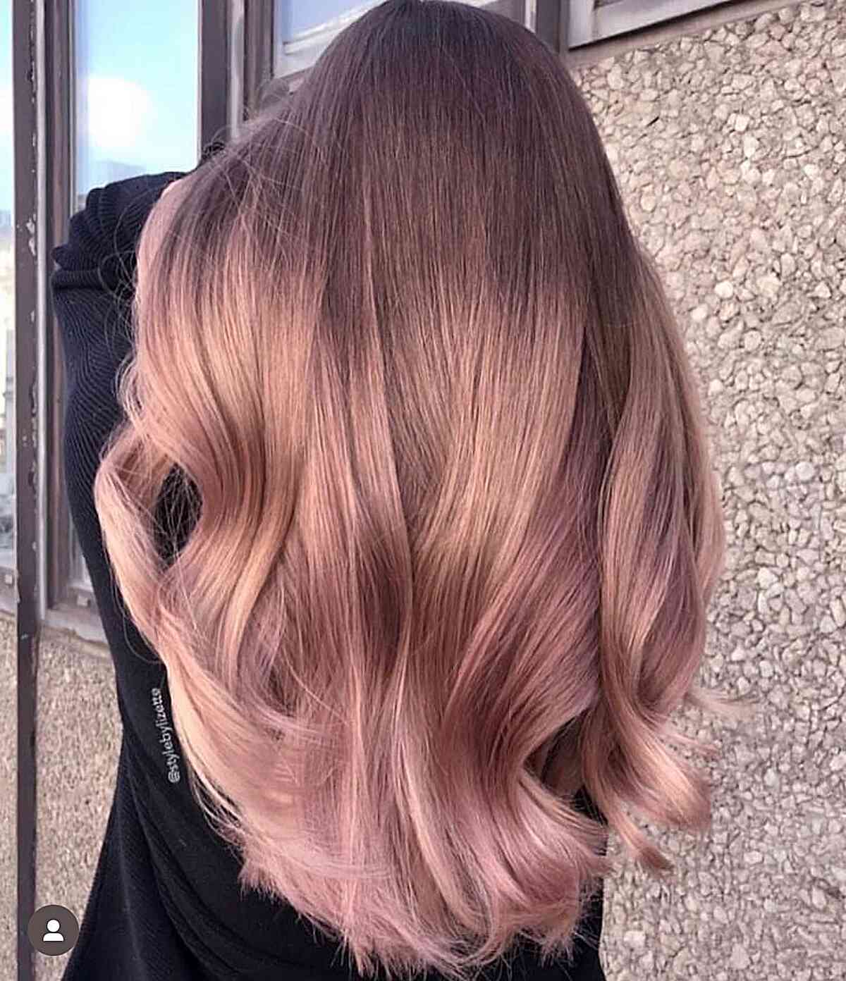 Rose Gold Color Melt of Light Brunette Hair