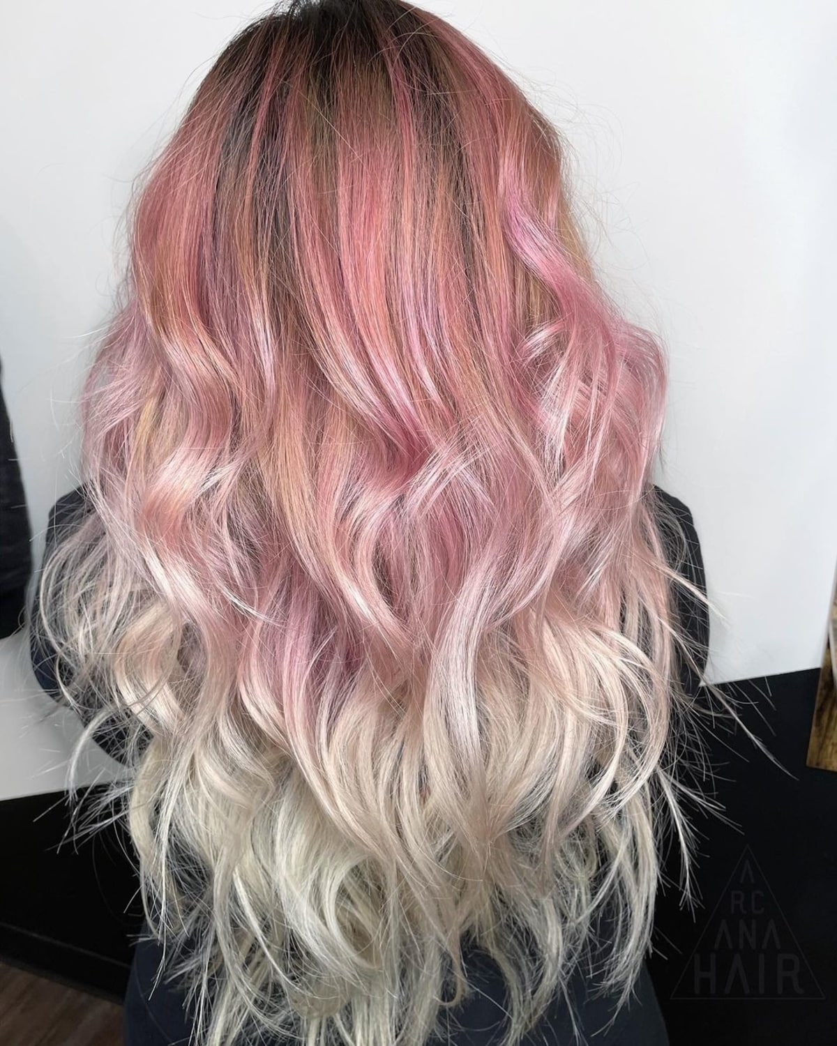 Rose gold hair with platinum highlights