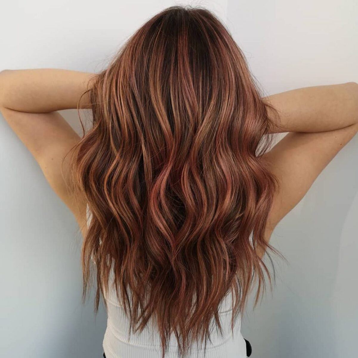 Rose Gold Highlights on Brown Hair