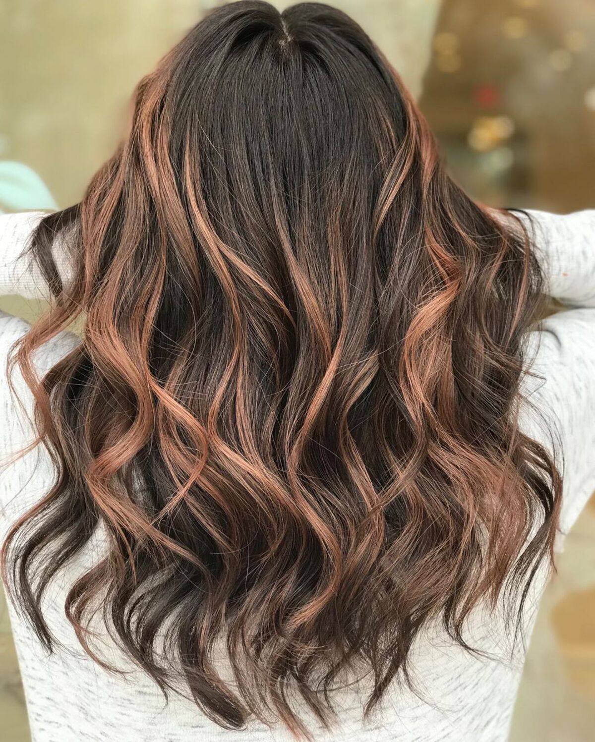 Rose Gold Highlights on Dark Hair