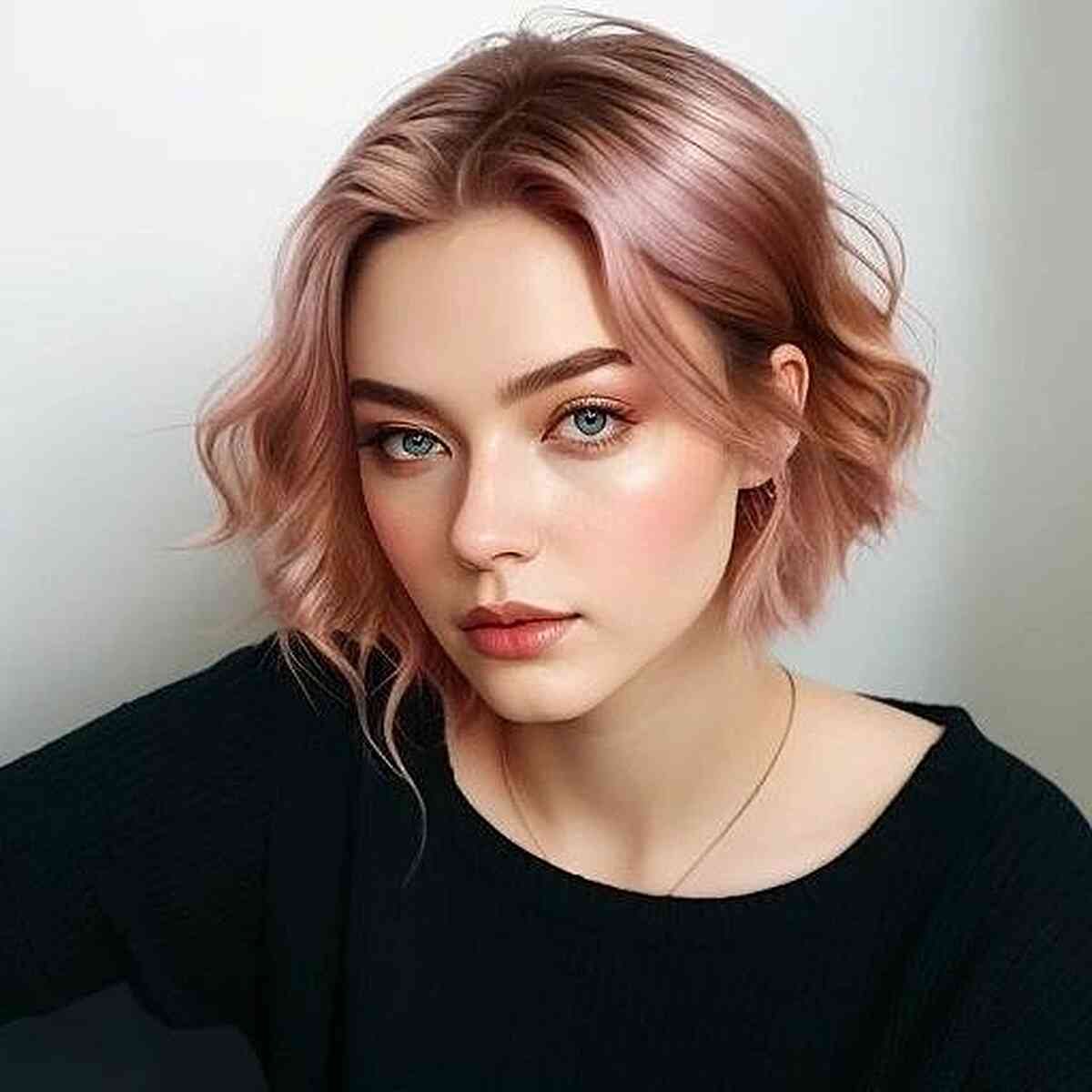 Rose Gold Metallic Bob Cut for girls with straight but messy hair