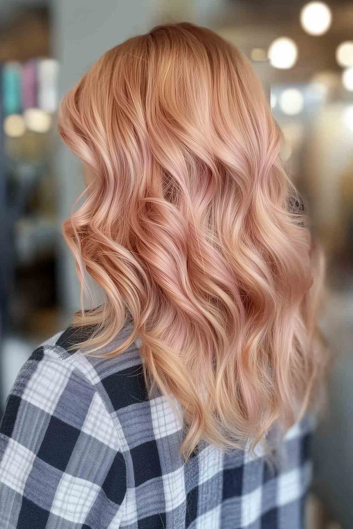 Side view of rose gold waves with soft curls