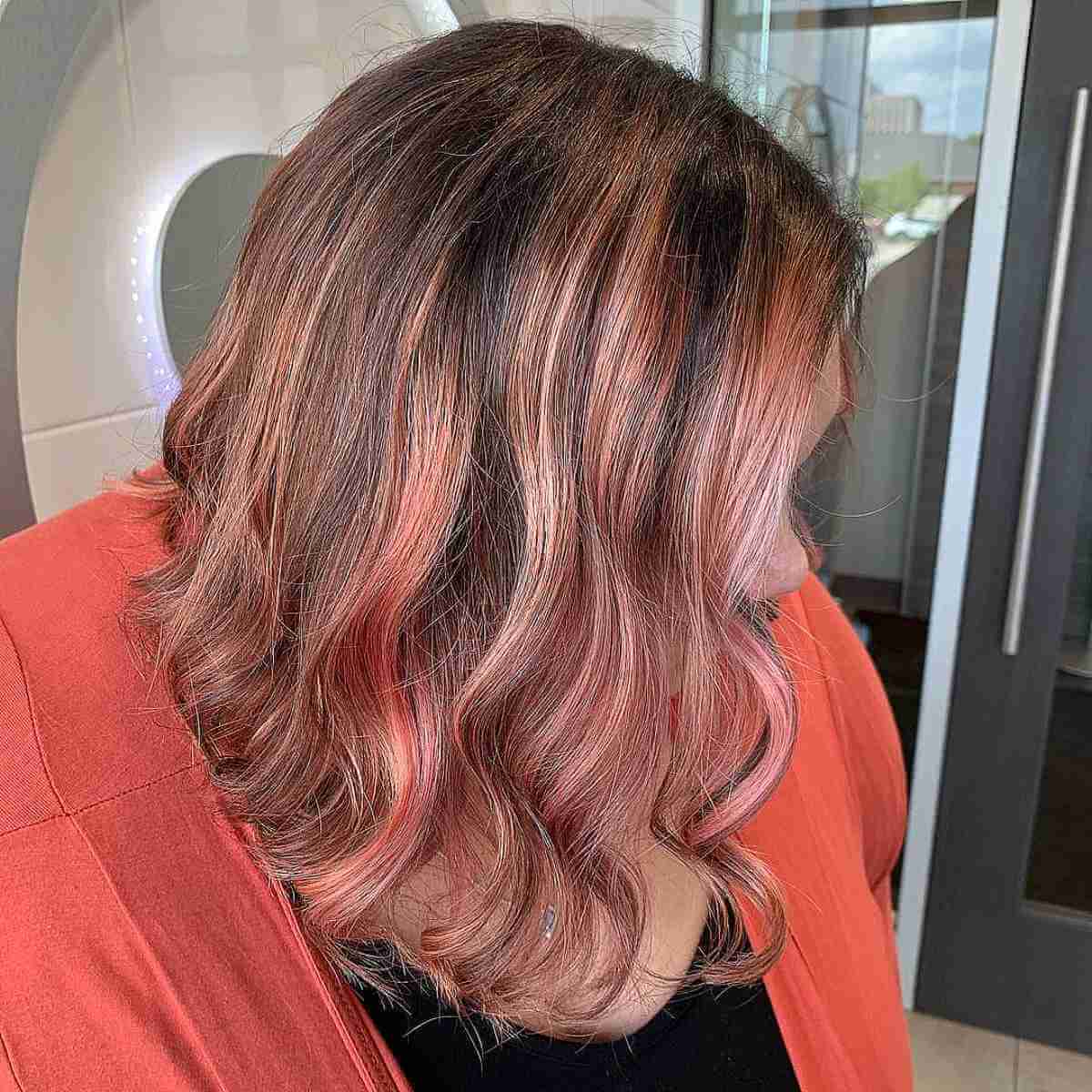 Rosy Gold Balayage on Medium Dark Brown Hair