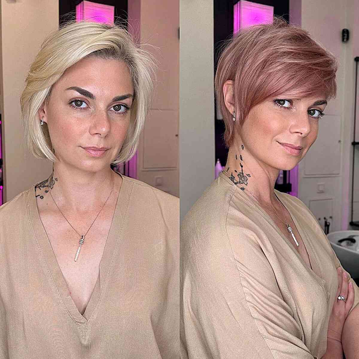 Rosy Gold Pixie Cut with Layers