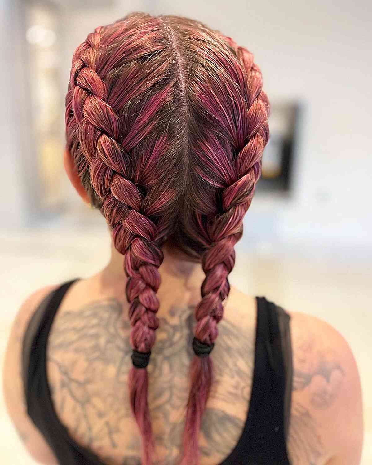 Rosy Pink Hair with Medium-Length Festival Boxer Braids