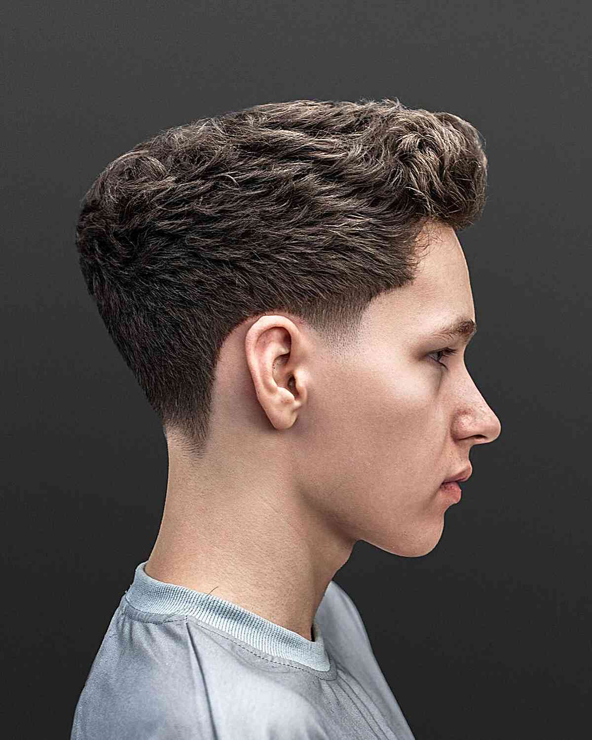 Rough Thick Top for Teen Boys with Medium-Length Brown Hair with tapered sides