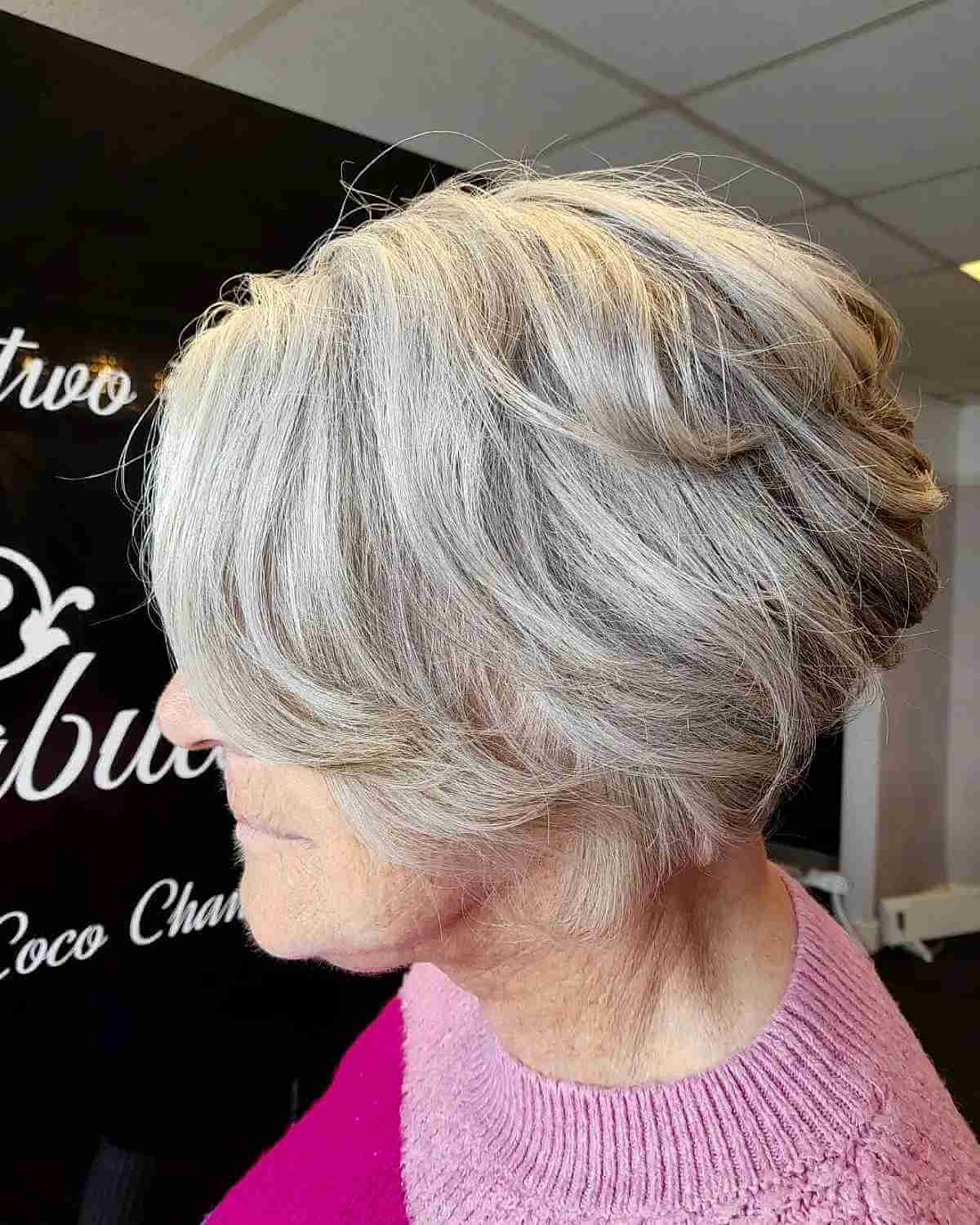 Beautifully Rounded Bob with Stacked Layers for a 70-Year-Old Woman